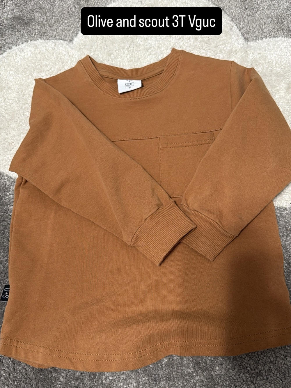 Olive And Scout Boys' Brown Crewneck Pocket Long Sleeve